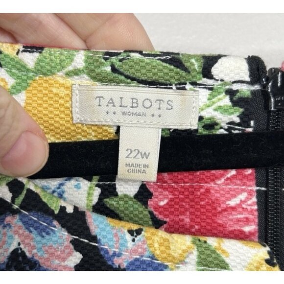 Talbots Woman Sheath Dress White Pink Watercolor Floral Canvas Zip Up Size 22W - Picture 3 of 7